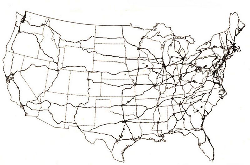 The recommended interregional system in relation to the location of principal metropolitan areas, as defined by the Bureau of the Census