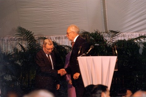 Frank Turner congratulated by master of ceremonies, Paul Duke