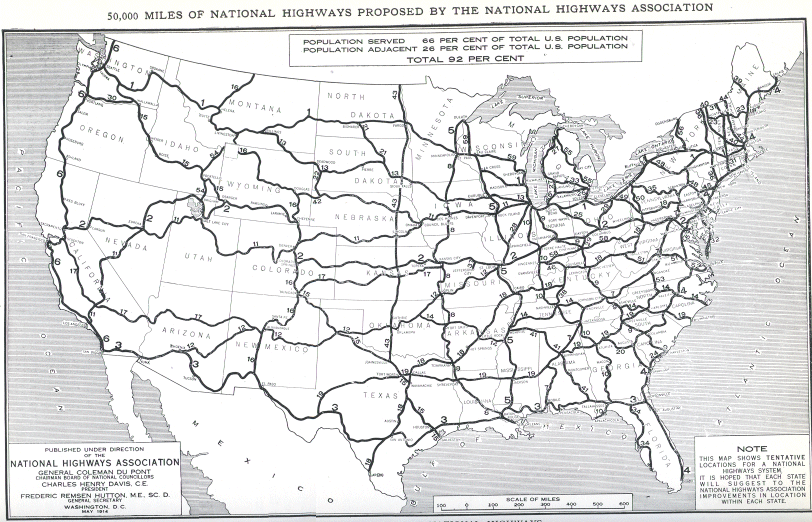 Map: 50,000 Miles of National Highways Proposed by the National Highways Association	