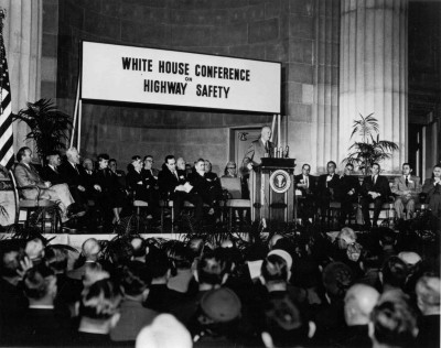 President Eisenhower addresses the White House Conference on Highway Safety on February 17, 1954. (Courtesy Dwight Eisenhower Library)