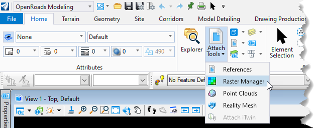 Primary Tools menu with Raster Manager highlighted under Attach Tools