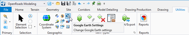 Screenshot showing location of Google Earth settings