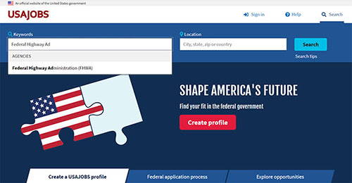 A screen capture of the USAJOBS home page