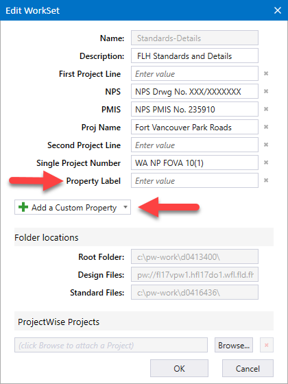 The Edit WorkSet dialog showing where to edit the added variables