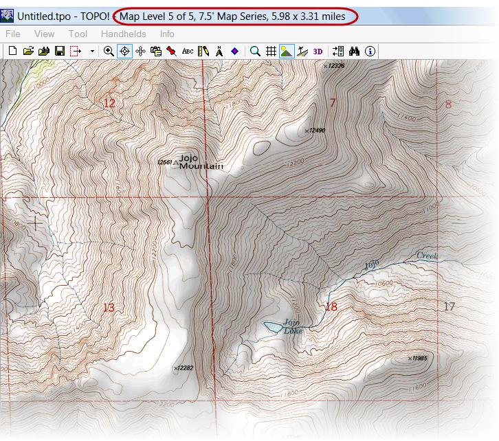 National Geographic Topo! program with 7.5' series map of Jojo Mountain, Lake, and Creek