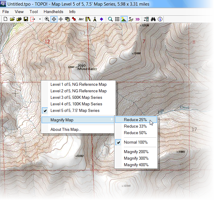 National Geographic Topo! program with 7.5' series map with Magnify Map options