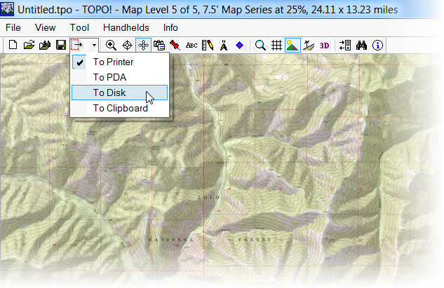 National Geographic Topo! program with Export to Disk command