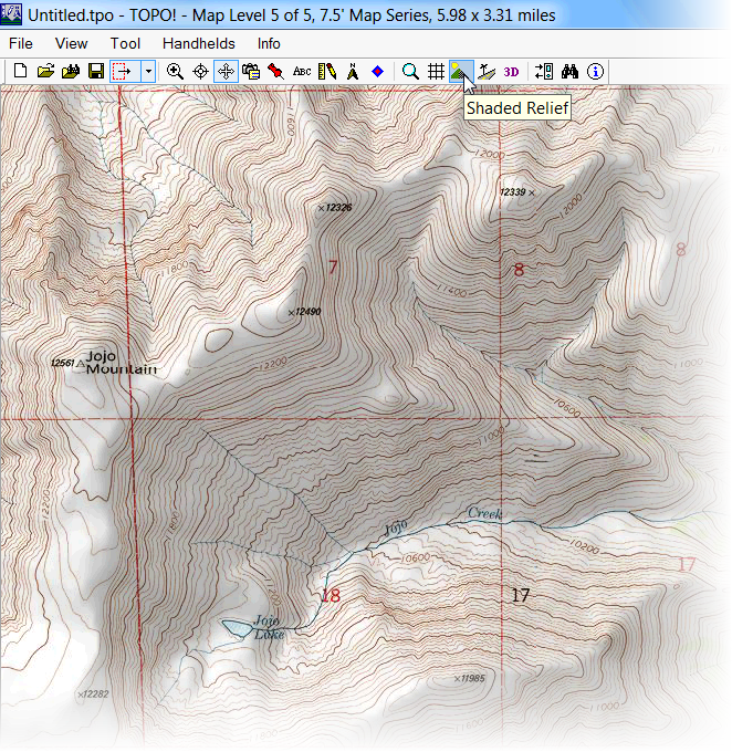 National Geographic Topo! program with 7.5' series map showing shaded relief feature on