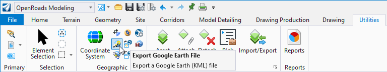 Location of Export Google Earth (KML) file tool