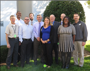 HSIP Scan Team Members from left to right: Ken Mammen, Nevada DOT; Michael Turpeau, Georgia DOT; Tracy Lovell, Kentucky Transportation Cabinet; Rick Drumm, FHWA Indiana Division; Nick Fortey, FHWA Oregon Division; Karen Scurry, FHWA Office of Safety, Bruce Ibarguen, Toxcel; Scott Kuzniki, Toxcel; Jessica Rich, FHWA Tennessee Division; and Steven Buckley, Kansas DOT.