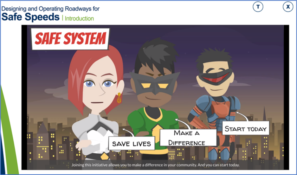 Screen capture of the Designing and Operating Roadways for Safe Speeds course.