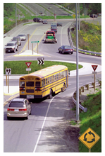 Photo of a single-lane roundabout.