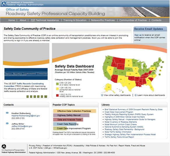 Screen capture of road safety community of practice web page.