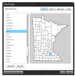 New project screen in MnCMAT system