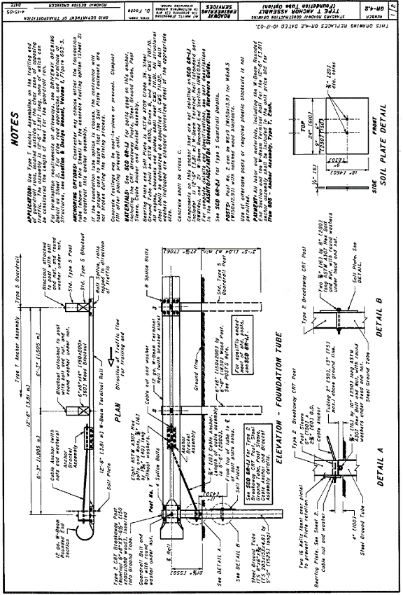 Type T Anchor Assembly - Type 5 Guardrail (Detail A, Detail B, Soul Plate Detail)