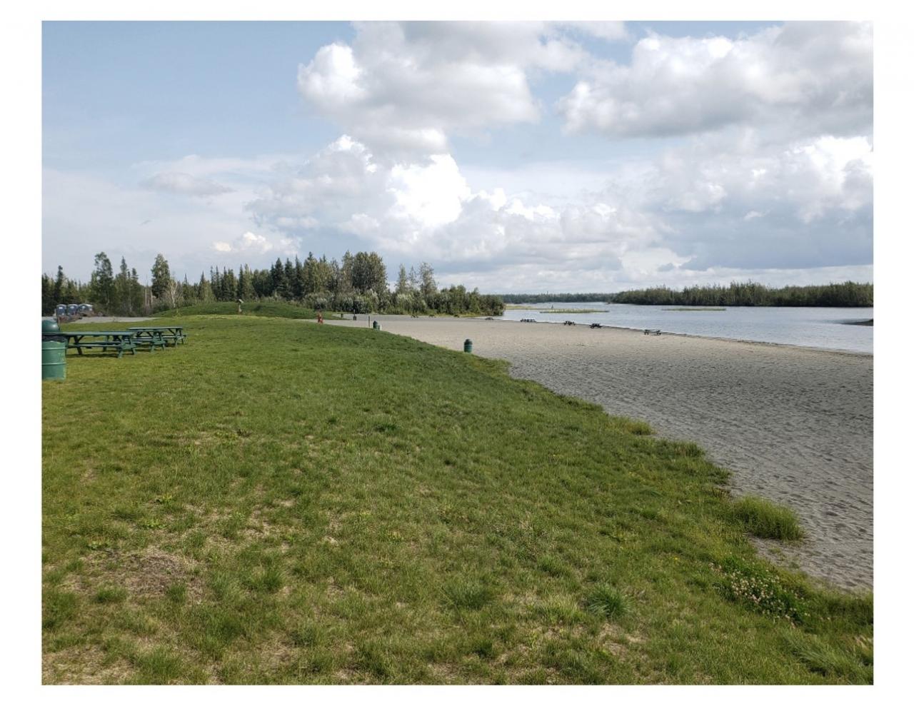 Existing swim beach and chemical toilets. 