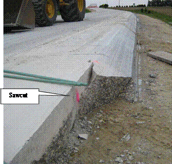 Figure 4. Sawcut on a PCC project at an intersection to remove the Safety EdgeSM.