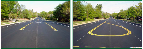 Oak Street after installation of Road Diet markings. Photos: Richard Retting.