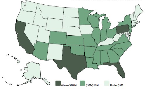 "Map indicates total HRRRP funds available for obligation by state."