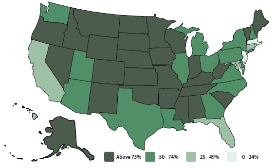 "Map indicates rural miles as a percentage of total roadway miles by State."