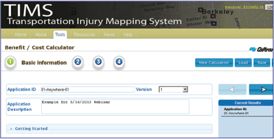 "Figure 4.1 is a figure showing a screen shot of the Transportation Injury Mapping System benefit/cost calculator."