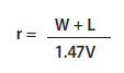 All-red time (r) equals the sum of the width of the intersection (W) in ft and length of the vehicle (L) in feet divided by the quantity of 1.47 times the approach speed of the vehicle (V) in miles per hour.