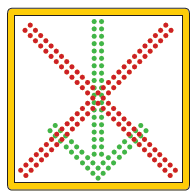 Figure 55. An image of a lane control signal showing the layout of LEDs to display a red 'X' and a green downward arrow.