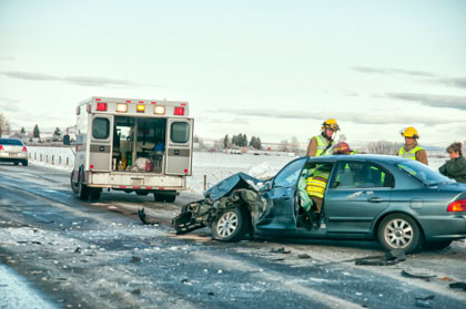 "This is a photo of a traffic crash along a rural roadway."