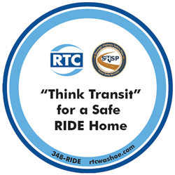 "'Think Transit' for a Safe RIDE Home logo"