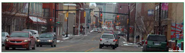 Division Street has on-street parking and signals at every intersection through downtown. Photo: Jennifer Atksinson