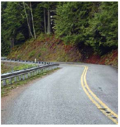 "A mountain road that curves both vertically and horizontally."