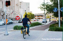 A bicyclists riding the Pacers Bikeshare on the Cultural Trail. Photos: Steve Greist Photography