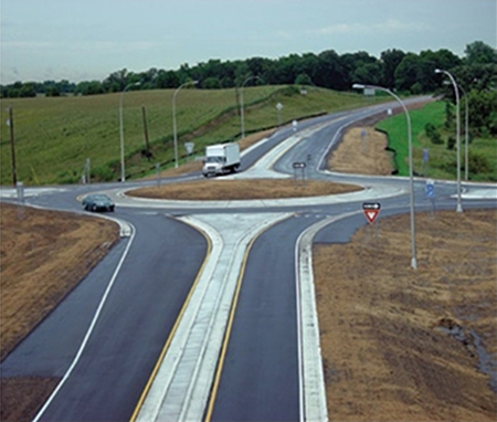 ""Photo of the roundabout installed at the intersection of Highway 13 and County Rd 2 in Scott County, MN