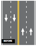 Diagram of the before configuration in which two lanes traveled in each direction.