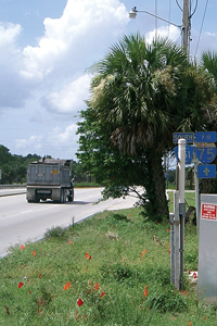 Photo of heavy vehicle traveling down roadway.