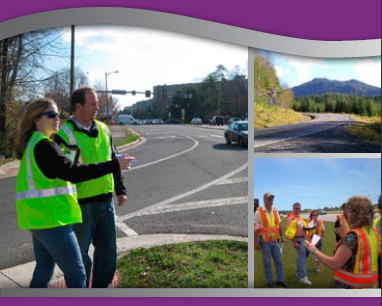 Three photos, two of individuals participating in an RSA and one of a curving rural roadway.