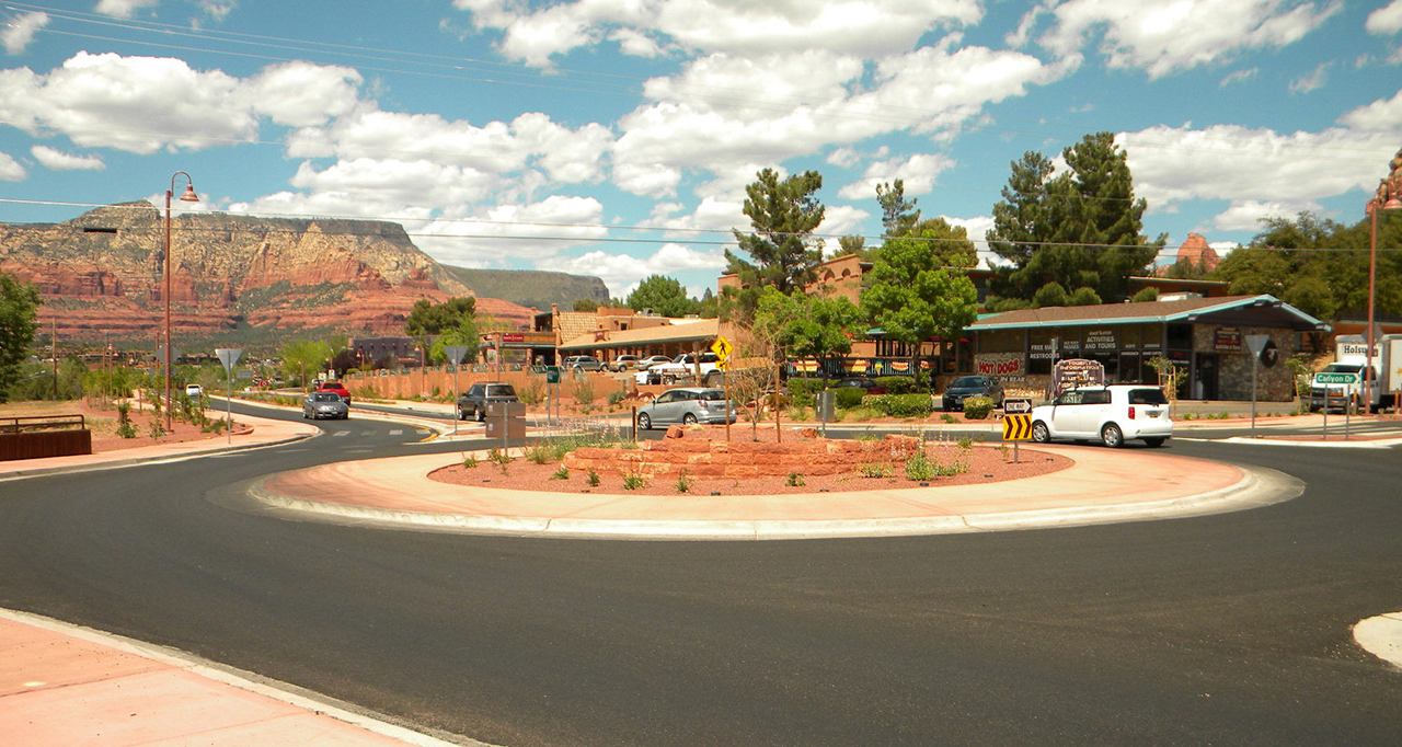 photo of a single lane roundabout