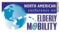 Logo. This logo includes an illustration of the earth with North America and South America shown, along with the text “North American Conference on Elderly Mobility.”