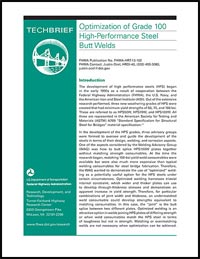 Cover of the tech brief Optimization of Grade 100 High-Performance Steel Butt Welds.