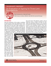 Front page of An Evaluation of Signing for Three-Lane Roundabouts (Summary Report).