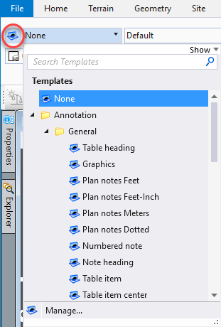 Screenshot of the Element Template dropdown