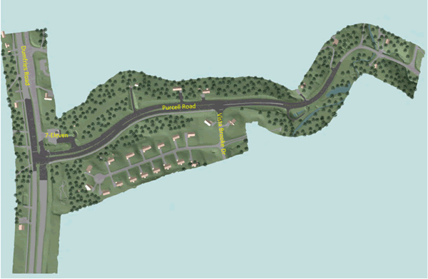 Figure 22: 3-D model plan view of RSA study area on Purcell Road