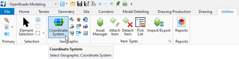 Location of Geographic Coordinate System in the menu