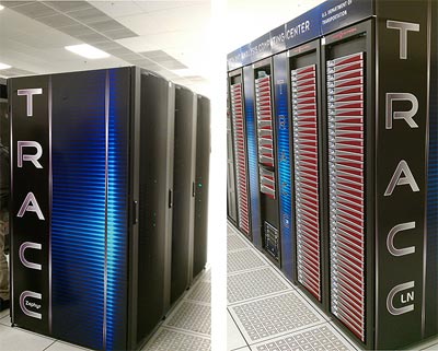 "Zephyr (left) and Phoenix (right) computer clusters are shown in seven black cabinets. The clusters are located at the Argonne National Laboratory (ANL) in Lemont, Illinois."