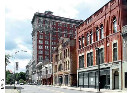 The plan that resulted from a scenario planning exercise conducted by officials in Binghamton, NY, addresses the revitalization of the community's downtown, shown here.