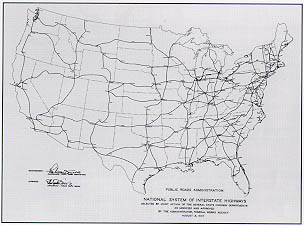 Map: First designation of routes on the National System of Interstate Highways