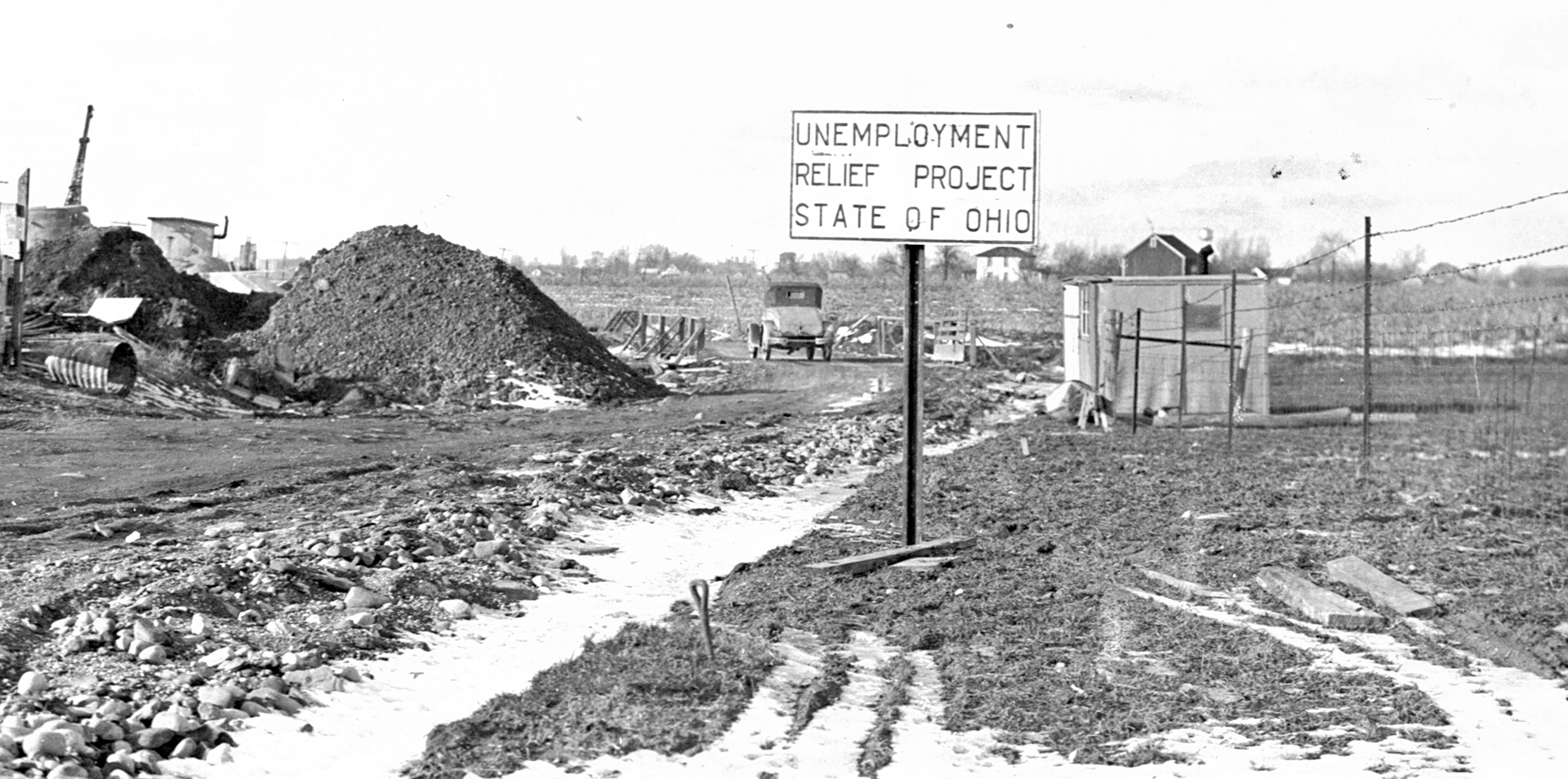 During the early years of the Depression, road work was focused on jobs rather than efficient highway construction, as illustrated by this Ohio relief project.