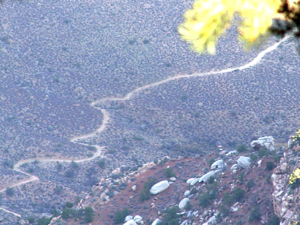 A Grand Canyon trail seen from the South Rim.