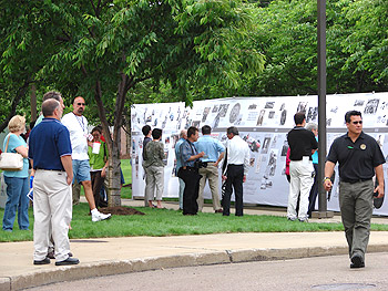 Visitors enjoy historic display on the grounds of the Bridgestone Firestone North American Tire Company.