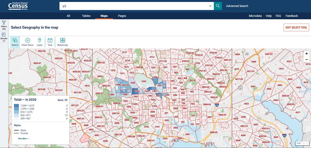 Heat map of selected tracts